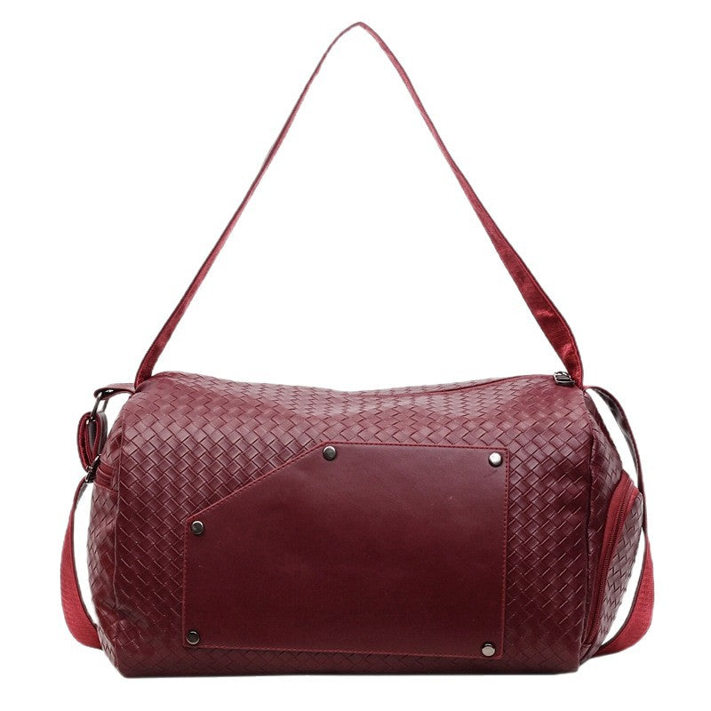 Luxury Woven Vegan Leather Travel Duffel Large Capacity Weekender Bag with Independent Shoe Compartment Fashionable Quilted Fitness Bag with Wet/Dry Separation